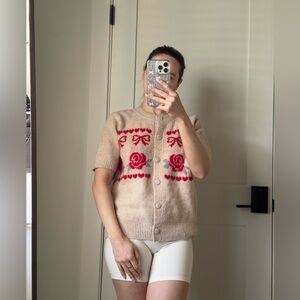 cupcakes & cashmere Beige Cardigan with Red Accents